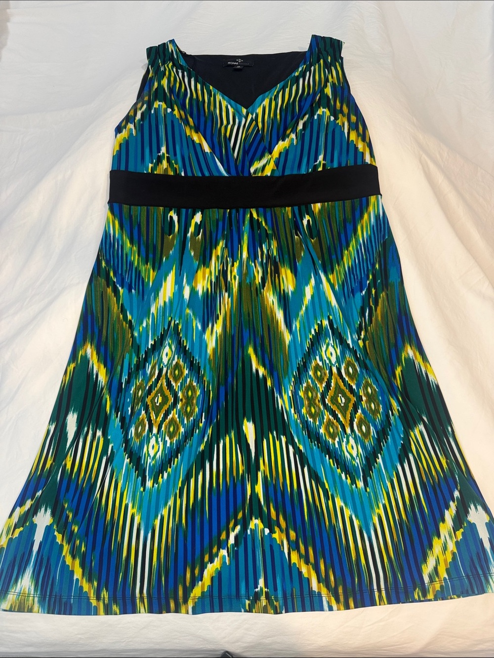 Ronni Nicole Sleeveless Teal and Blue Patterned Summer Dress